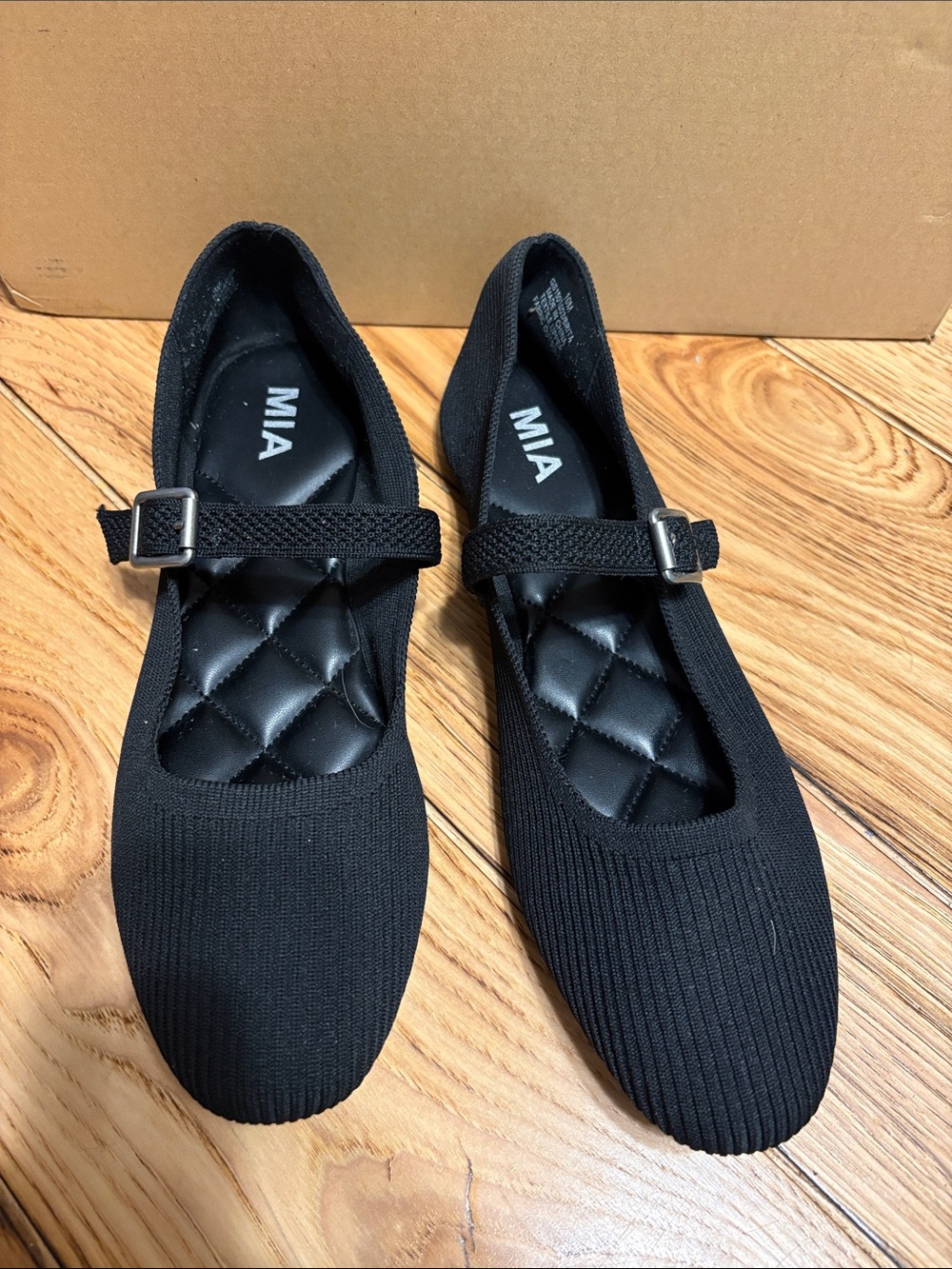 MIA Black Knit Mary Jane Flats with Quilted Insole